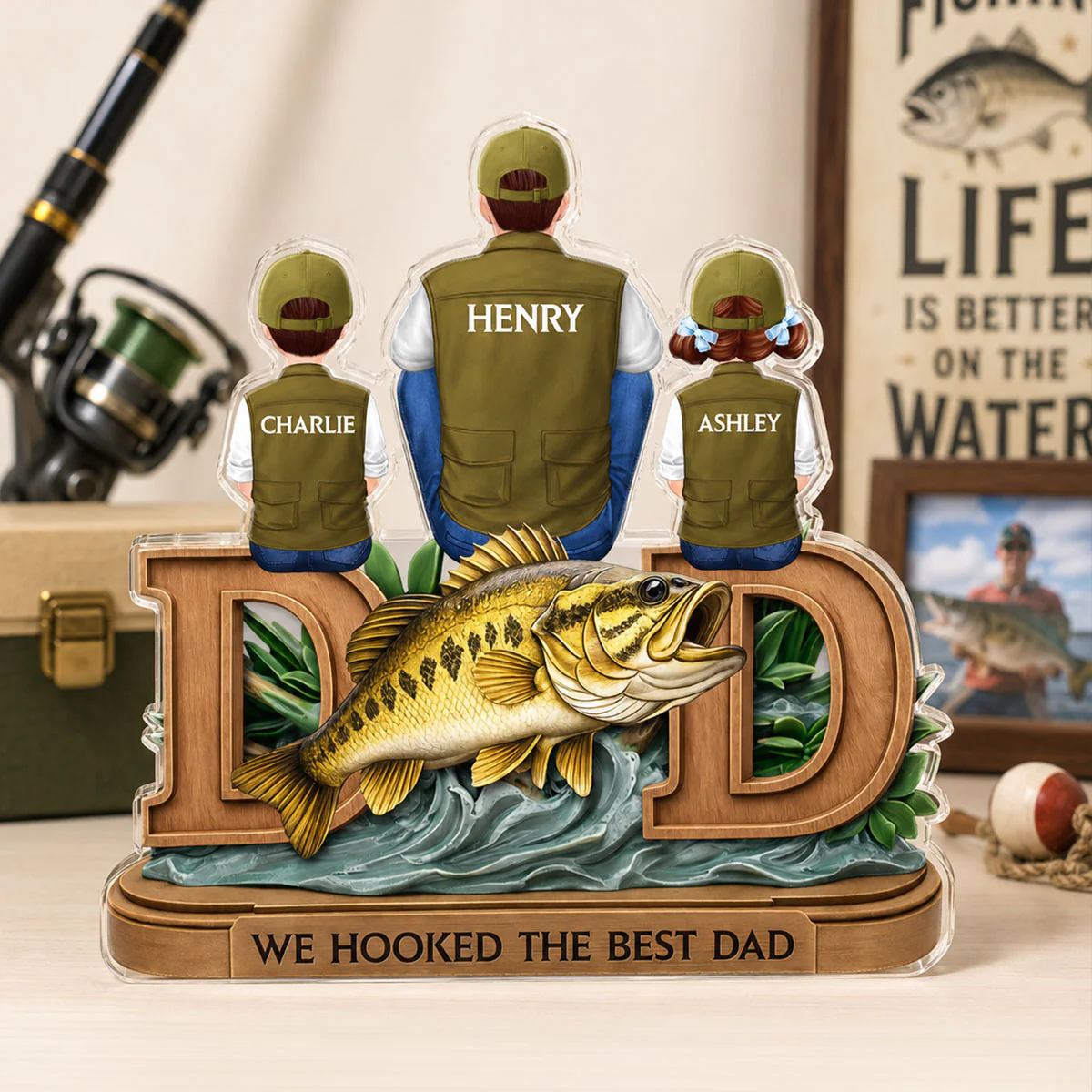 Fishing Dad And Kids Sitting Together - Personalized Acrylic Block Plaque - Heartfelt Gift For Fishing Dad, Husband - Image 9