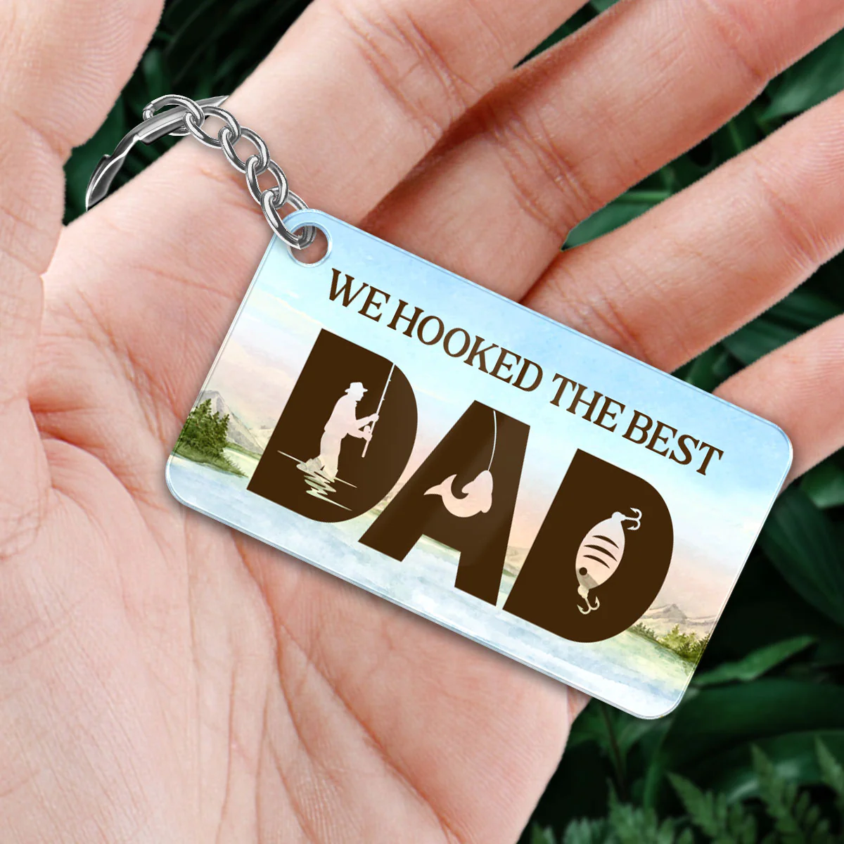 Fishing Dad Grandpa Back View Man And Kids Personalized Acrylic Keychain - Image 3