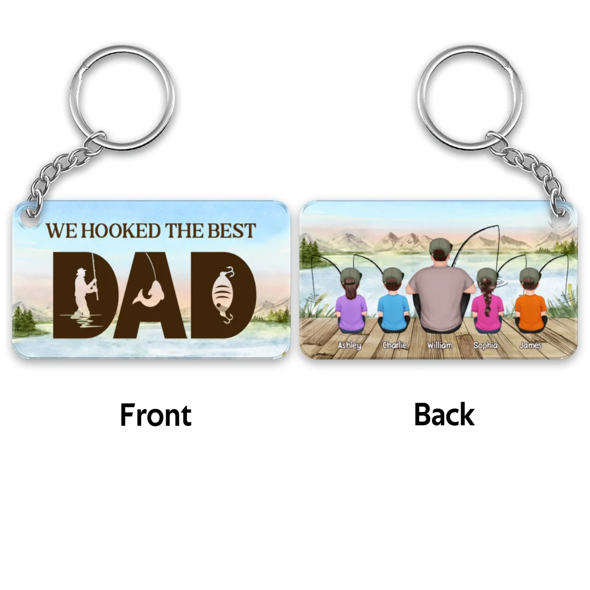 Fishing Dad Grandpa Back View Man And Kids Personalized Acrylic Keychain - Image 4