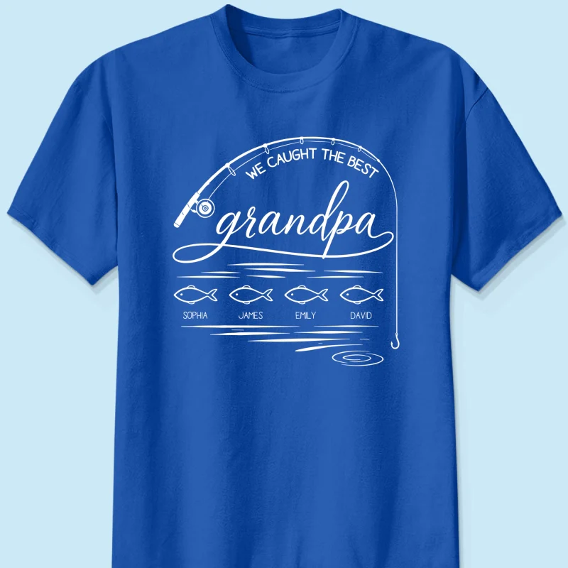 Fishing Dad Grandpa Best Catch Outline Style - Personalized Shirt - Image 12