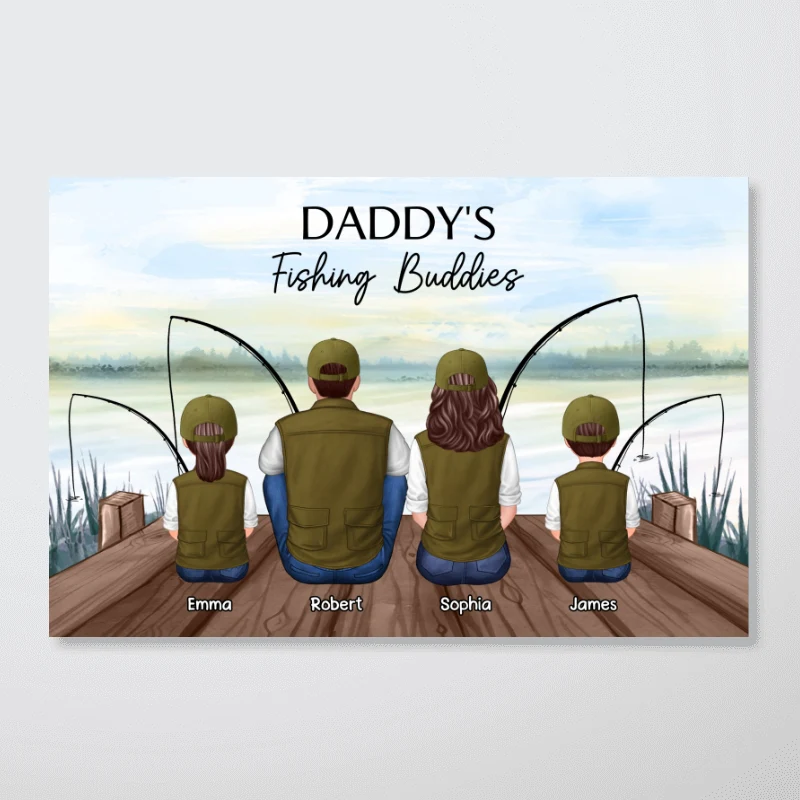Fishing Dad Grandpa Kids Family Back View Personalized Poster - Image 10