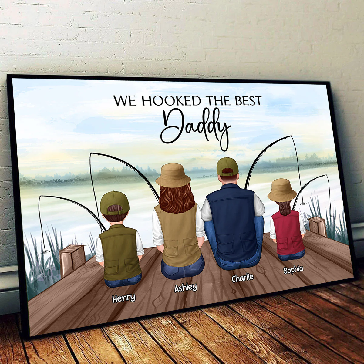 Fishing Dad Grandpa Kids Family Back View Personalized Poster - Image 2
