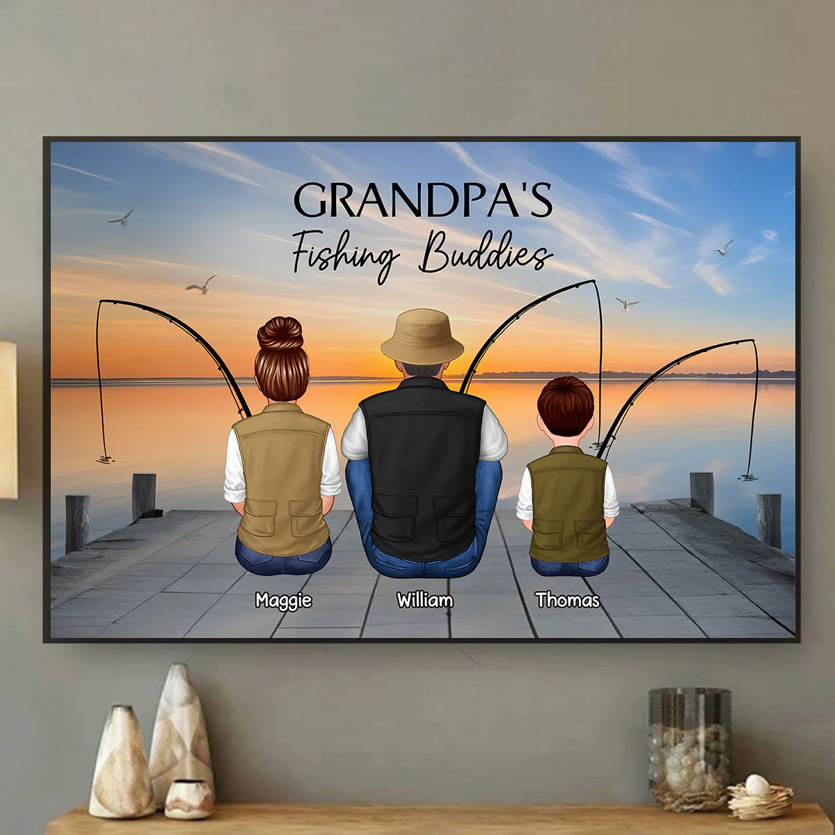 Fishing Dad Grandpa Kids Family Back View Personalized Poster - Image 3
