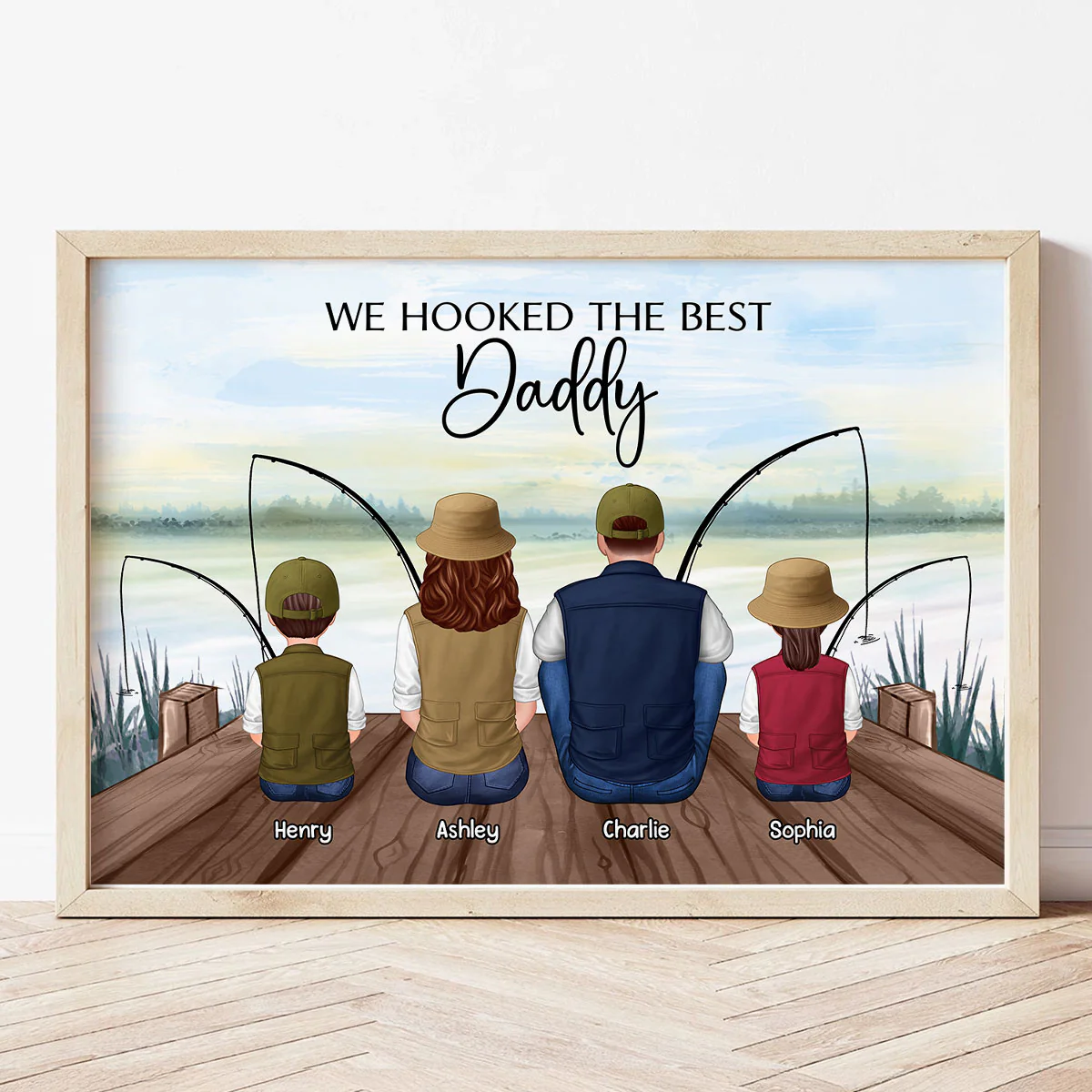 Fishing Dad Grandpa Kids Family Back View Personalized Poster - Image 4