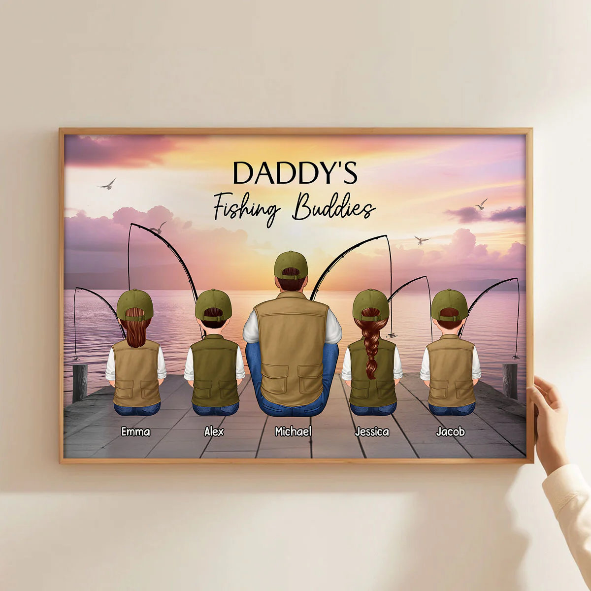 Fishing Dad Grandpa Kids Family Back View Personalized Poster - Image 5