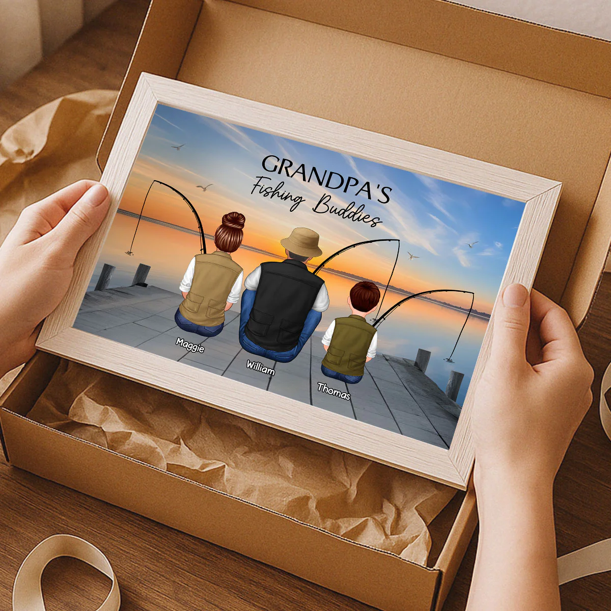 Fishing Dad Grandpa Kids Family Back View Personalized Poster - Image 6