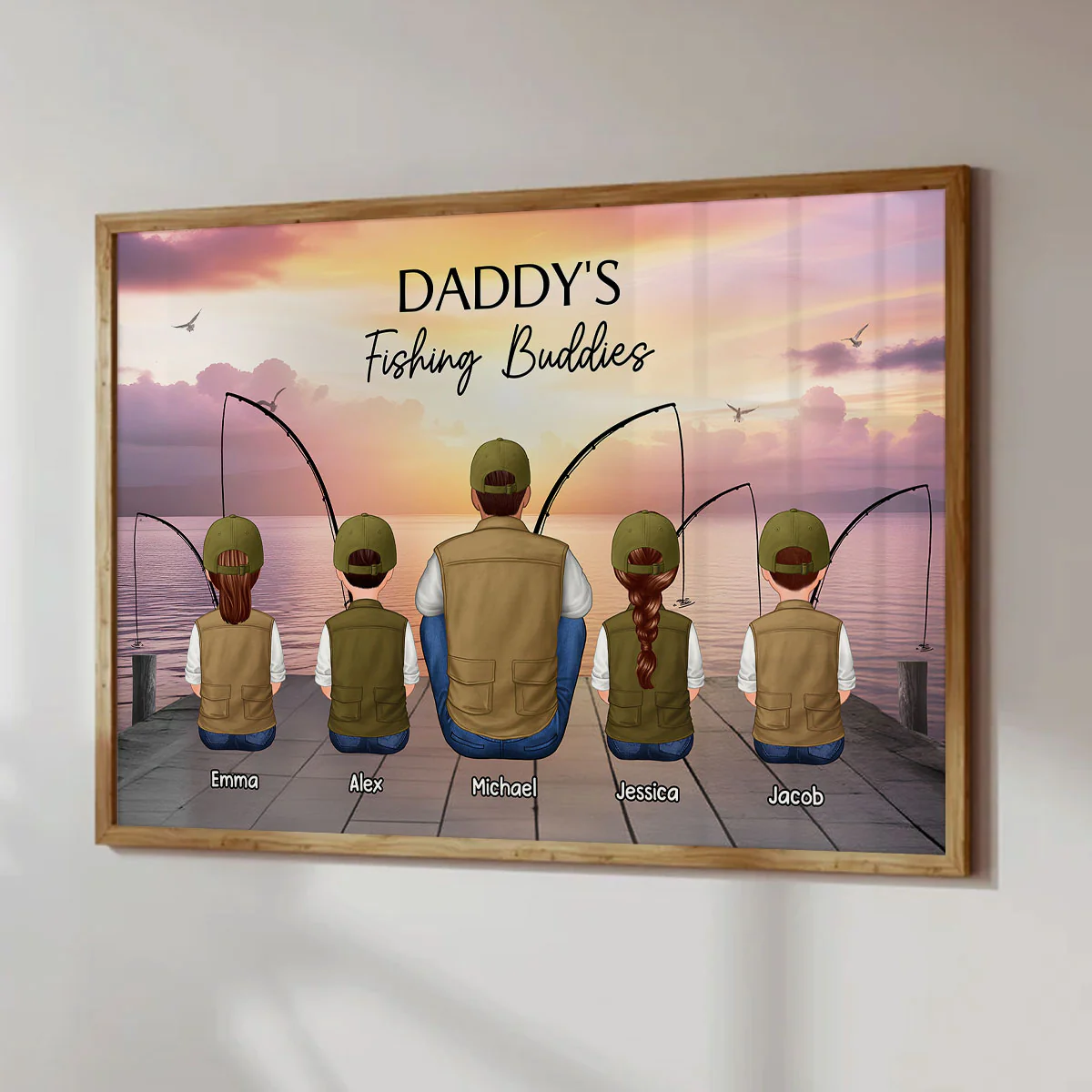 Fishing Dad Grandpa Kids Family Back View Personalized Poster - Image 7
