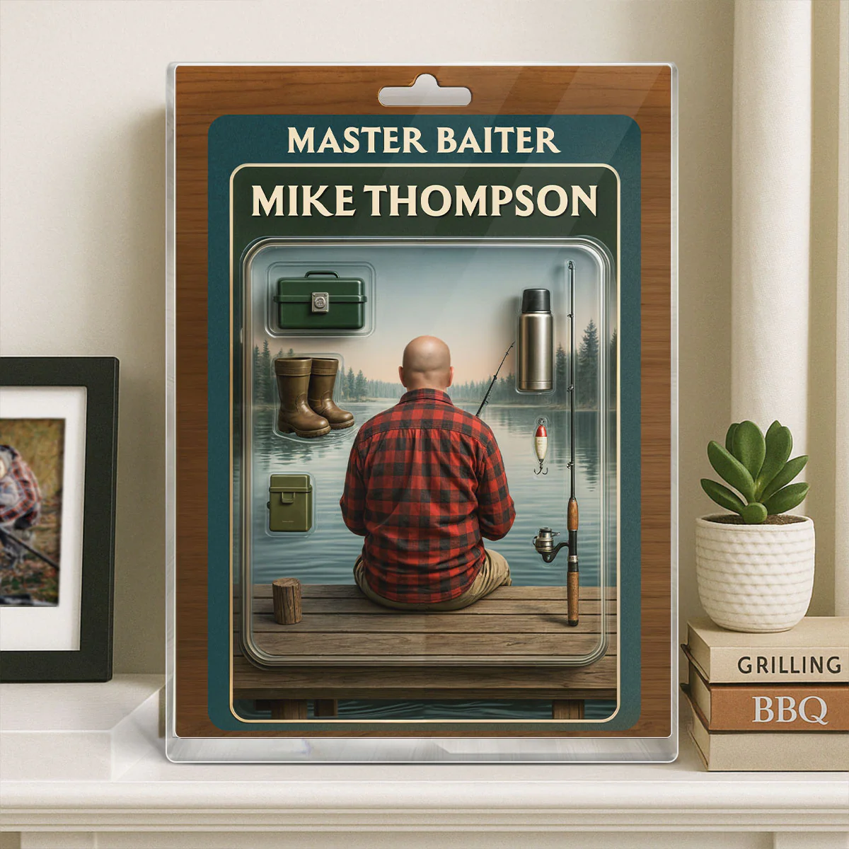 Fishing Dad Grandpa Man Realistic Figure Style Personalized Acrylic Block Plaque