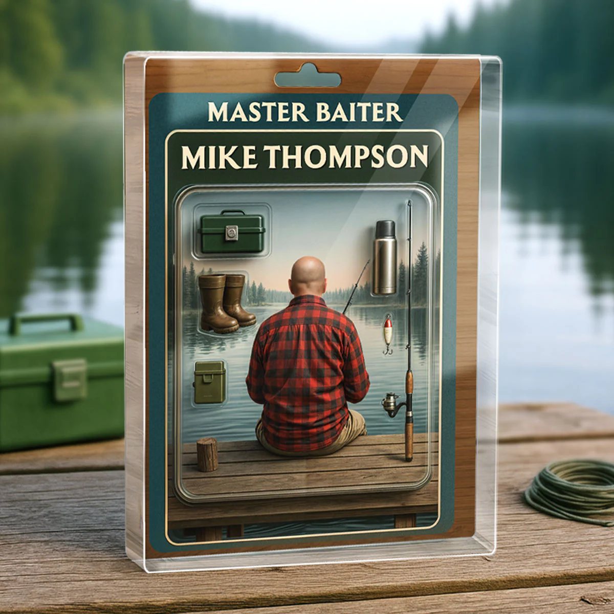 Fishing Dad Grandpa Man Realistic Figure Style Personalized Acrylic Block Plaque - Image 2