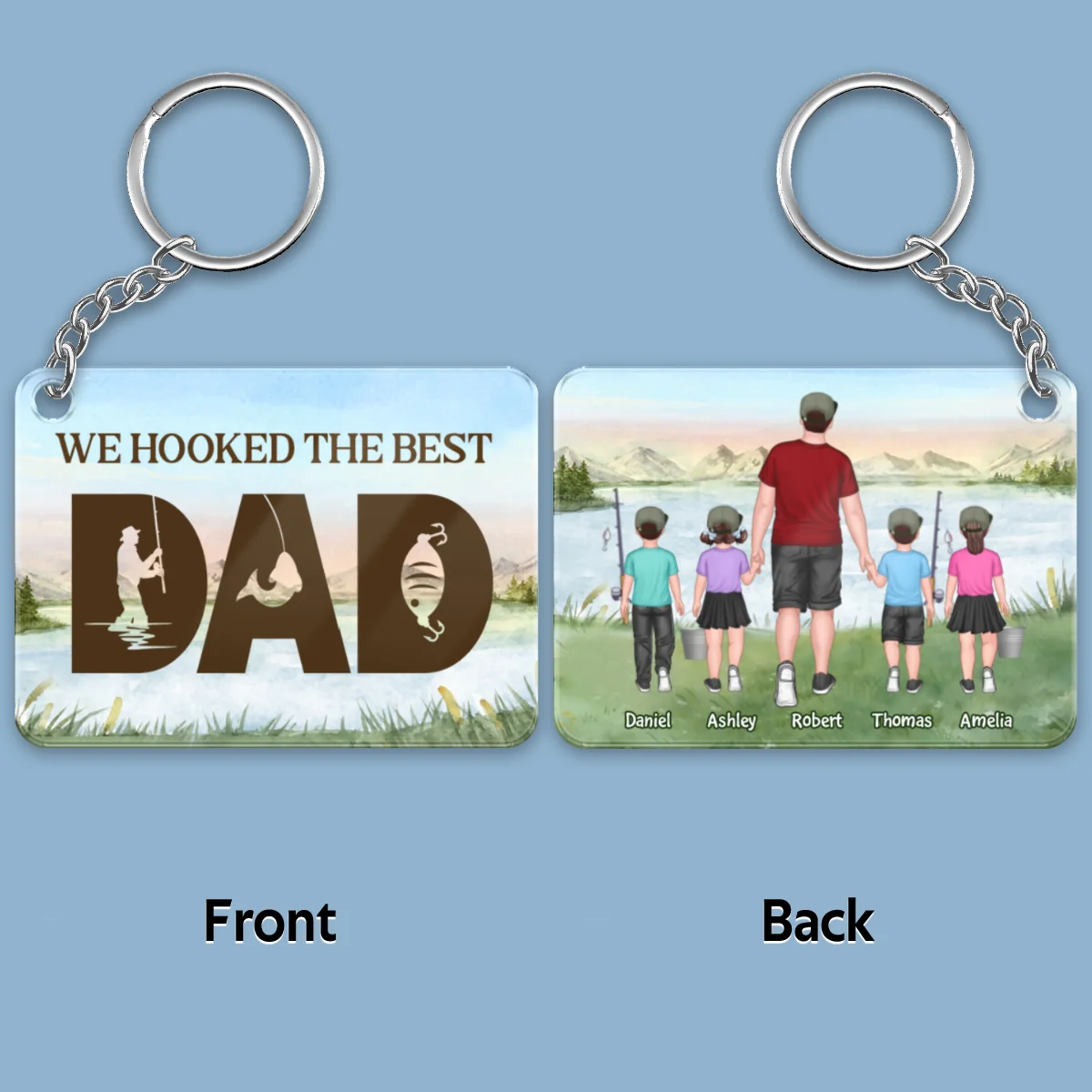 Fishing Dad Grandpa Walking Man And Kids Personalized Acrylic Keychain - Image 4