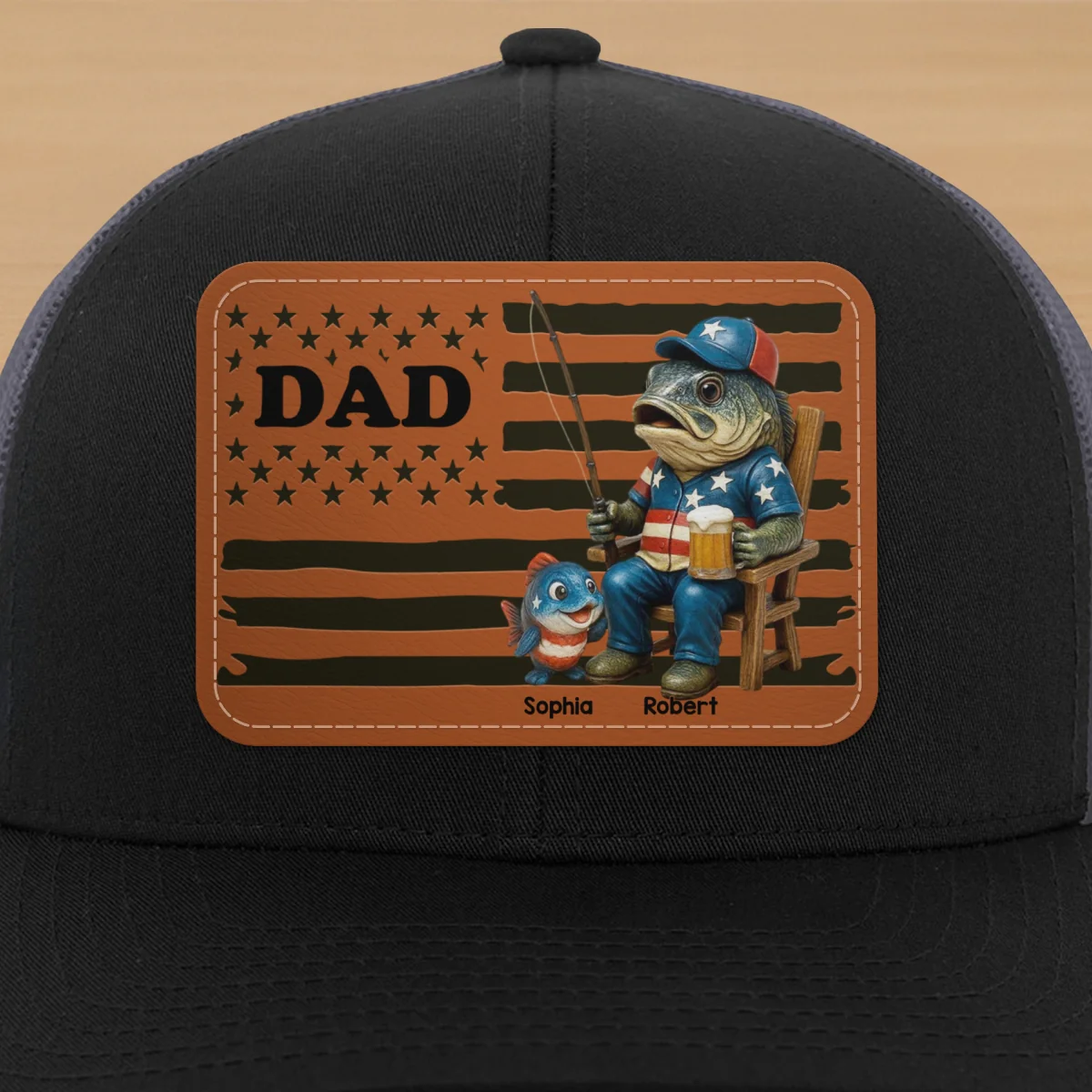 Fishing Dad Nation Flag Personalized Leather Patch Hat, Father's Day gift - Image 12