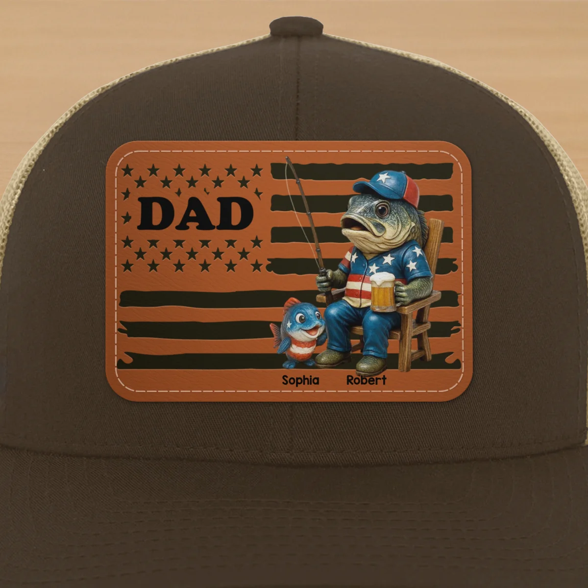 Fishing Dad Nation Flag Personalized Leather Patch Hat, Father's Day gift - Image 13