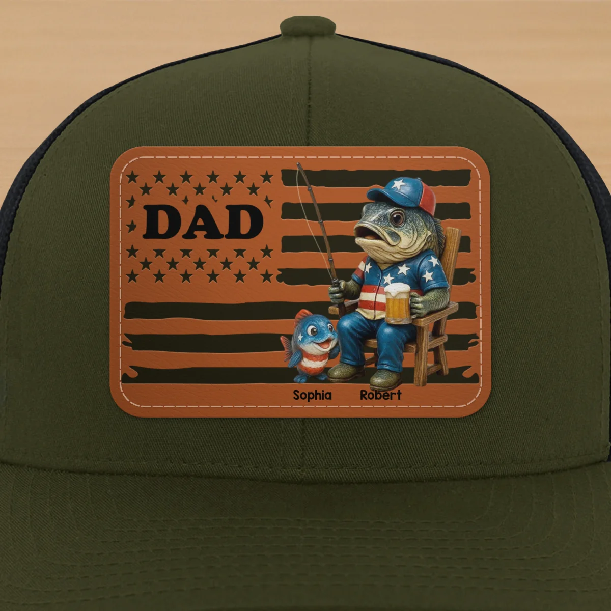 Fishing Dad Nation Flag Personalized Leather Patch Hat, Father's Day gift - Image 14