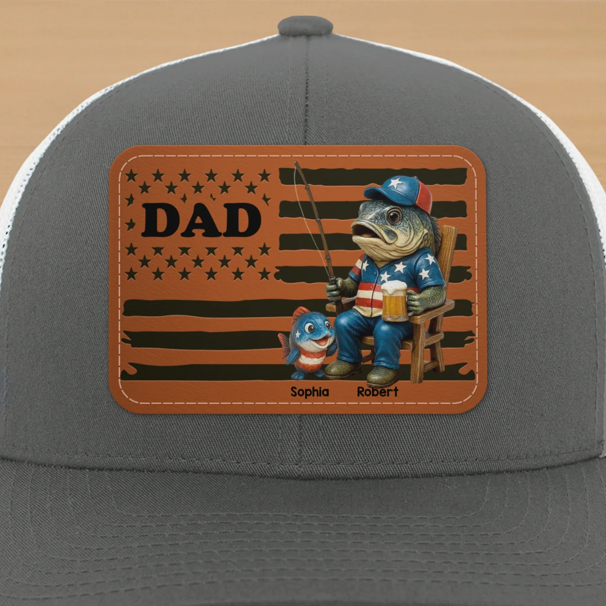 Fishing Dad Nation Flag Personalized Leather Patch Hat, Father's Day gift - Image 15