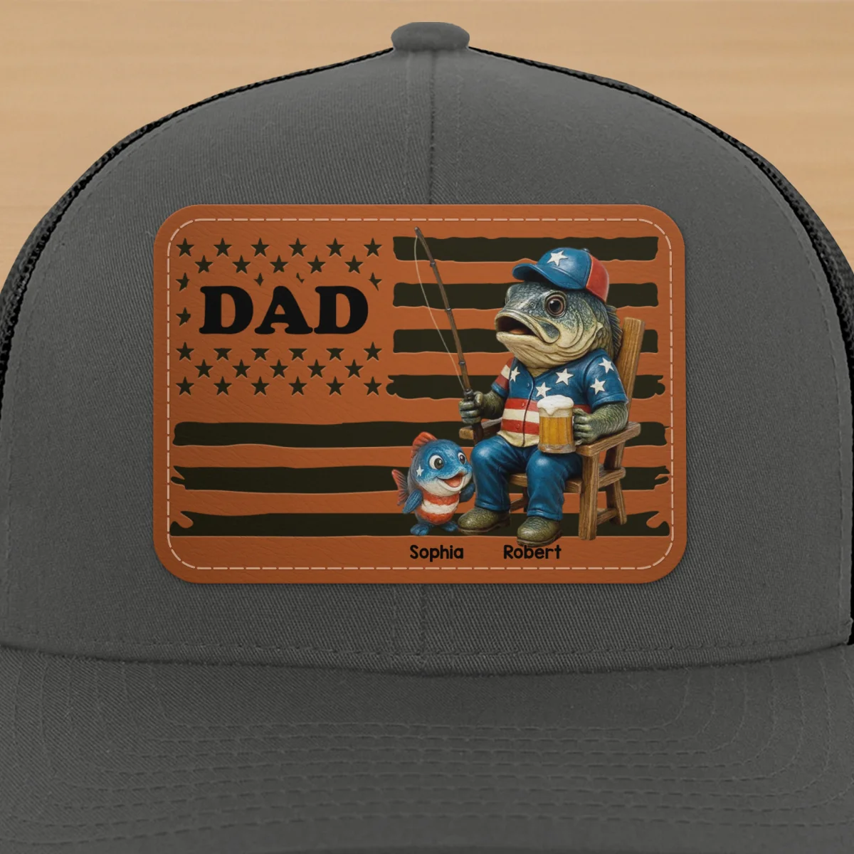 Fishing Dad Nation Flag Personalized Leather Patch Hat, Father's Day gift - Image 16