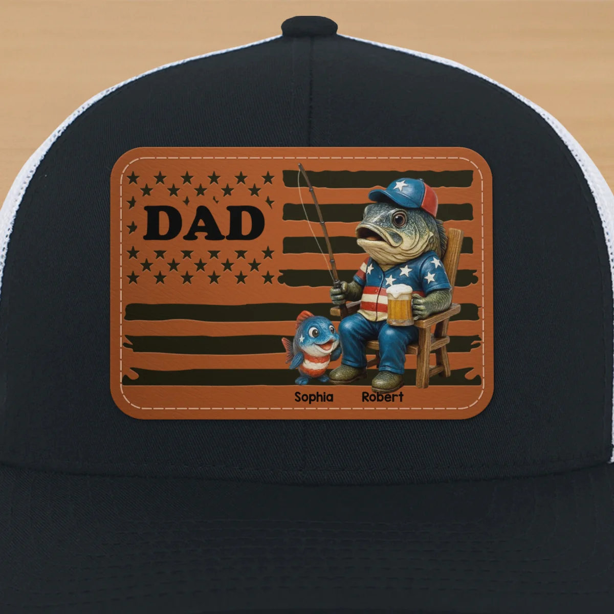 Fishing Dad Nation Flag Personalized Leather Patch Hat, Father's Day gift - Image 17