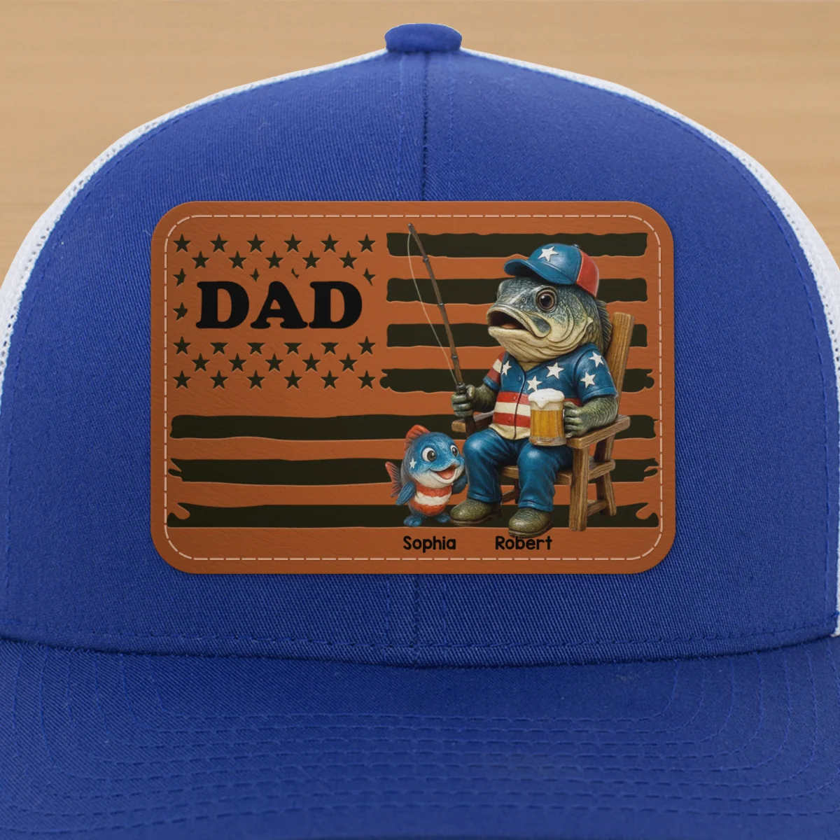 Fishing Dad Nation Flag Personalized Leather Patch Hat, Father's Day gift - Image 18