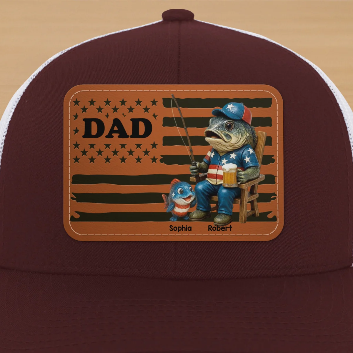 Fishing Dad Nation Flag Personalized Leather Patch Hat, Father's Day gift - Image 19