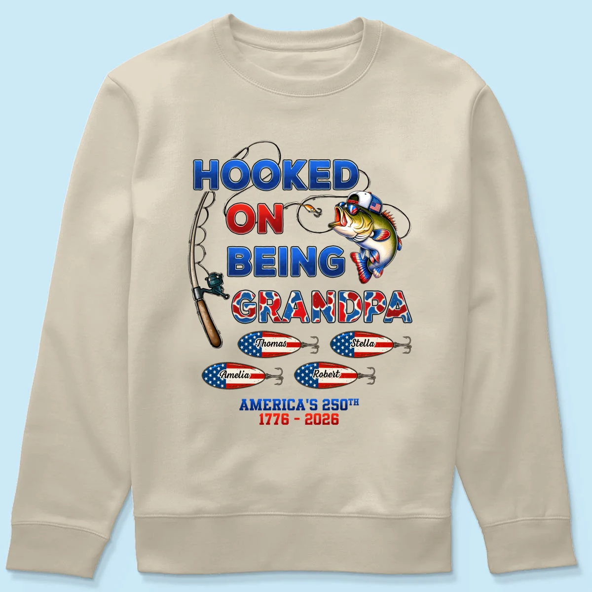 Fishing Grandpa Hooked On Freedom America 250th Anniversary - Personalized Shirt - Gift For Grandpa, 250 Years Of Freedom - Image 15