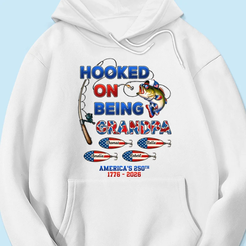 Fishing Grandpa Hooked On Freedom America 250th Anniversary - Personalized Shirt - Gift For Grandpa, 250 Years Of Freedom - Image 16