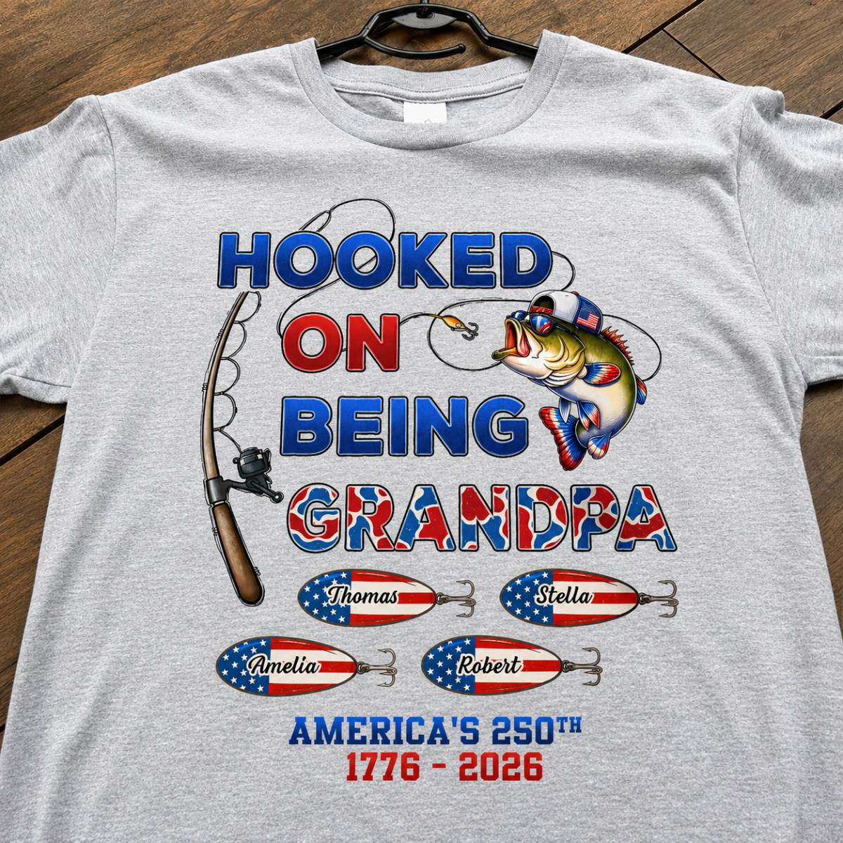Fishing Grandpa Hooked On Freedom America 250th Anniversary - Personalized Shirt - Gift For Grandpa, 250 Years Of Freedom - Image 6
