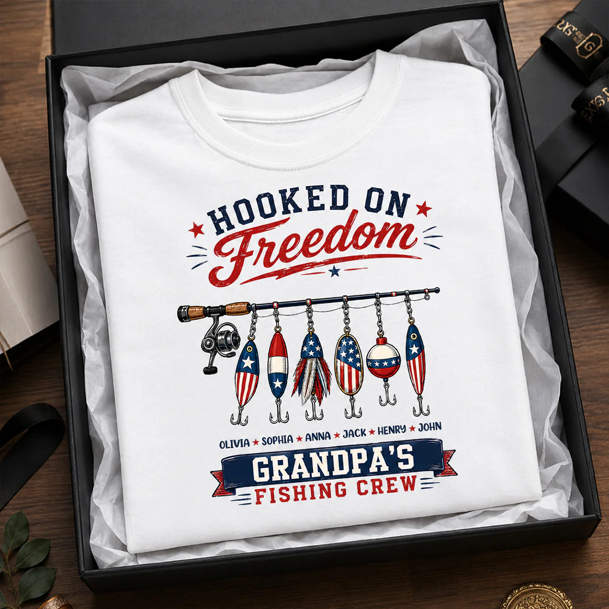Fishing Grandpa Hooked on Freedom - Personalized Shirt - 250th Anniversary Patriot Shirt - Image 6