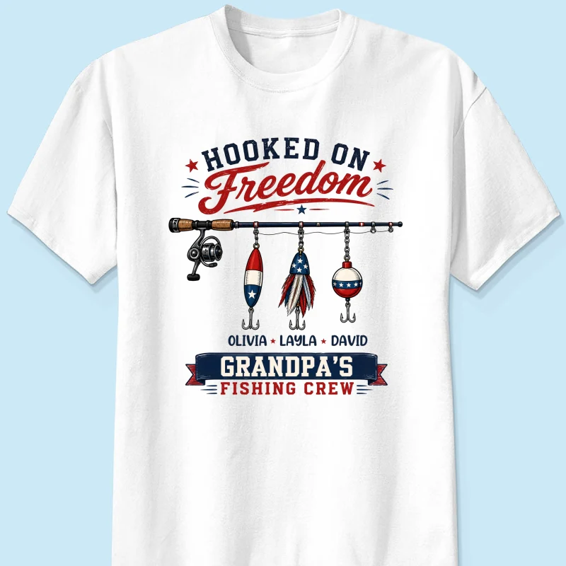 Fishing Grandpa Hooked on Freedom - Personalized Shirt - 250th Anniversary Patriot Shirt - Image 9