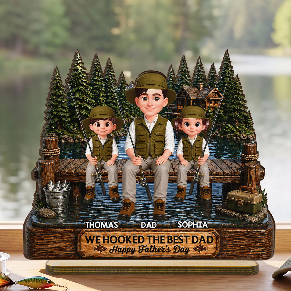 Fishing We Hooked The Best Dad - Personalized 2-Layered Wooden Plaque - Gift For Fishing Dad, Fishing Lovers