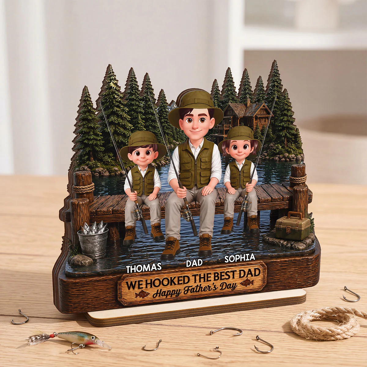 Fishing We Hooked The Best Dad - Personalized 2-Layered Wooden Plaque - Gift For Fishing Dad, Fishing Lovers - Image 11