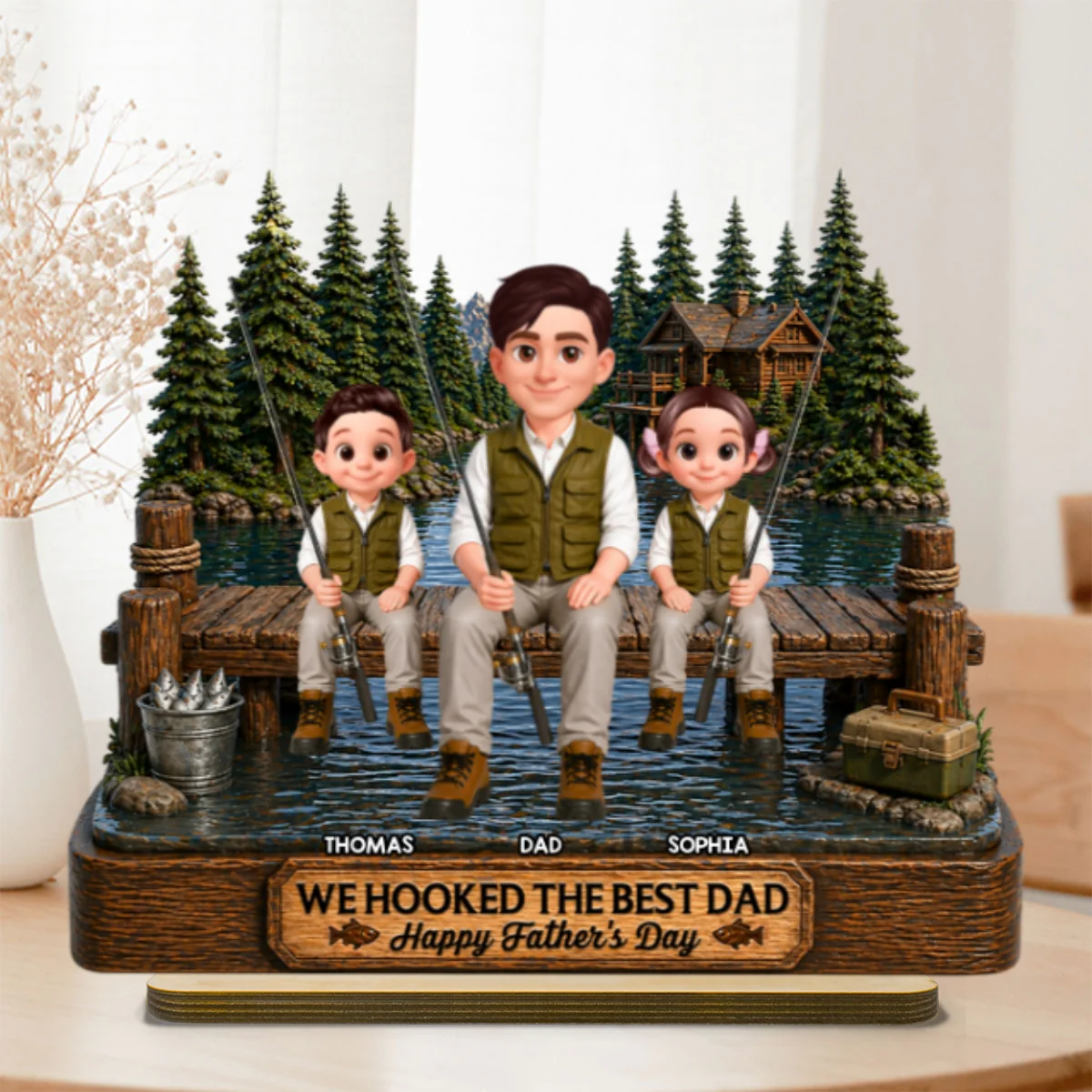 Fishing We Hooked The Best Dad - Personalized 2-Layered Wooden Plaque - Gift For Fishing Dad, Fishing Lovers - Image 12