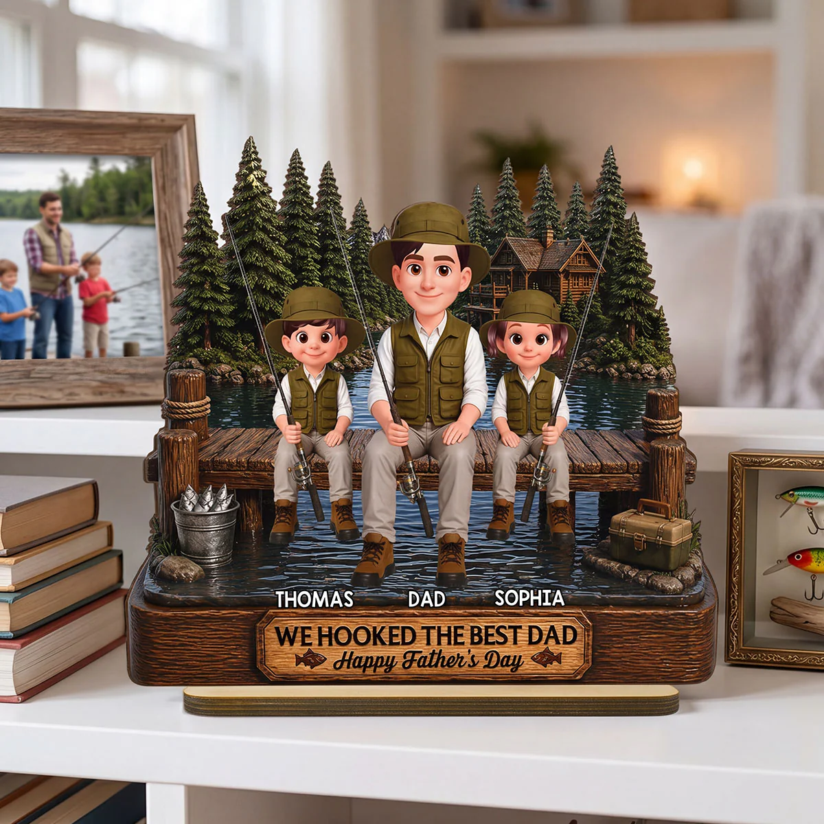 Fishing We Hooked The Best Dad - Personalized 2-Layered Wooden Plaque - Gift For Fishing Dad, Fishing Lovers - Image 3