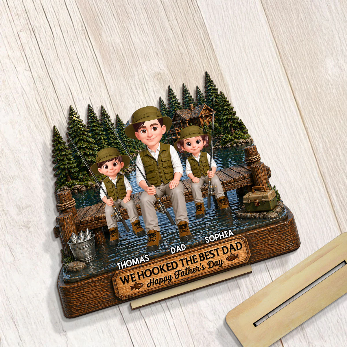 Fishing We Hooked The Best Dad - Personalized 2-Layered Wooden Plaque - Gift For Fishing Dad, Fishing Lovers - Image 5