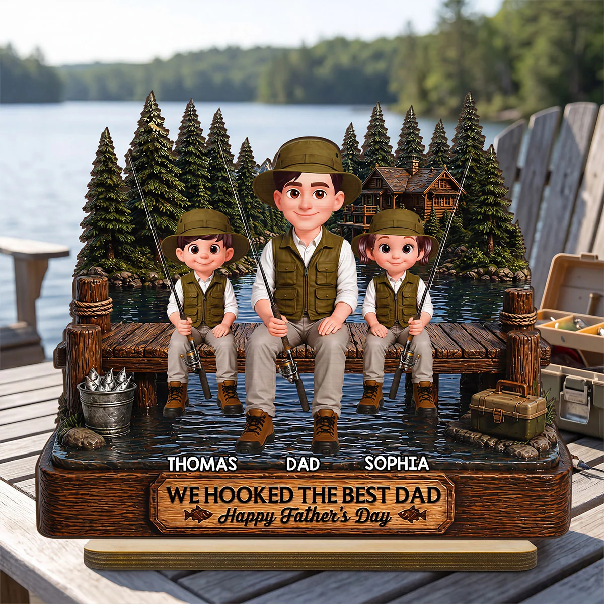 Fishing We Hooked The Best Dad - Personalized 2-Layered Wooden Plaque - Gift For Fishing Dad, Fishing Lovers - Image 6