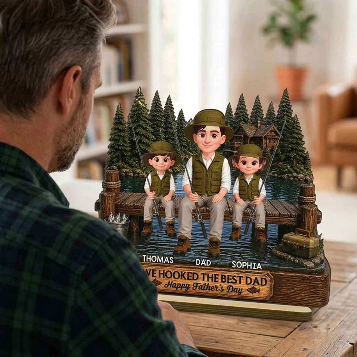 Fishing We Hooked The Best Dad - Personalized 2-Layered Wooden Plaque - Gift For Fishing Dad, Fishing Lovers - Image 8