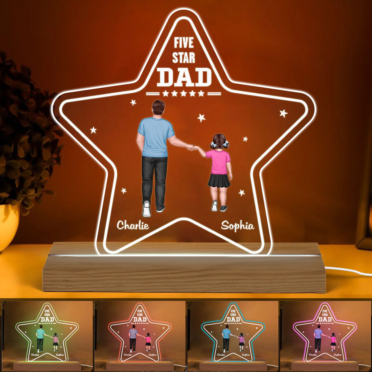 Five - Star Dad And Kids Punch Hands Personalized Warm Custom Shape LED Night Light