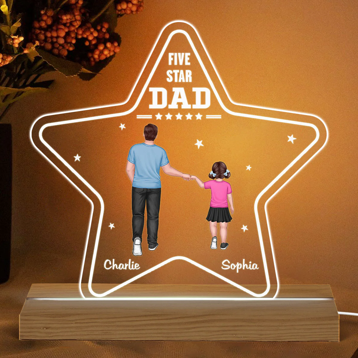 Five - Star Dad And Kids Punch Hands Personalized Warm Custom Shape LED Night Light - Image 2