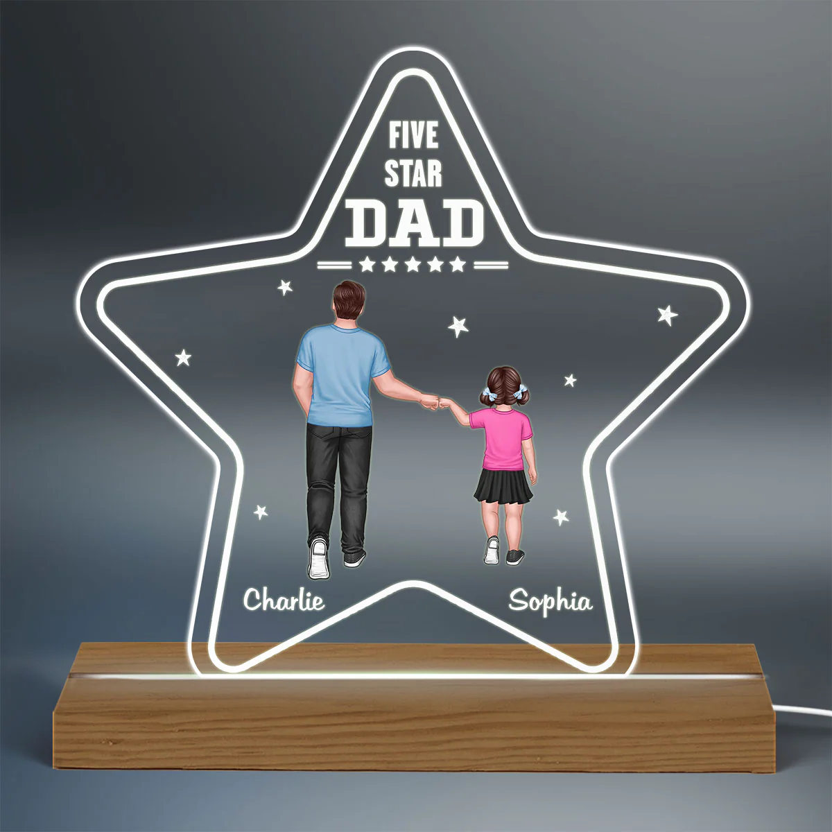 Five - Star Dad And Kids Punch Hands Personalized Warm Custom Shape LED Night Light - Image 3