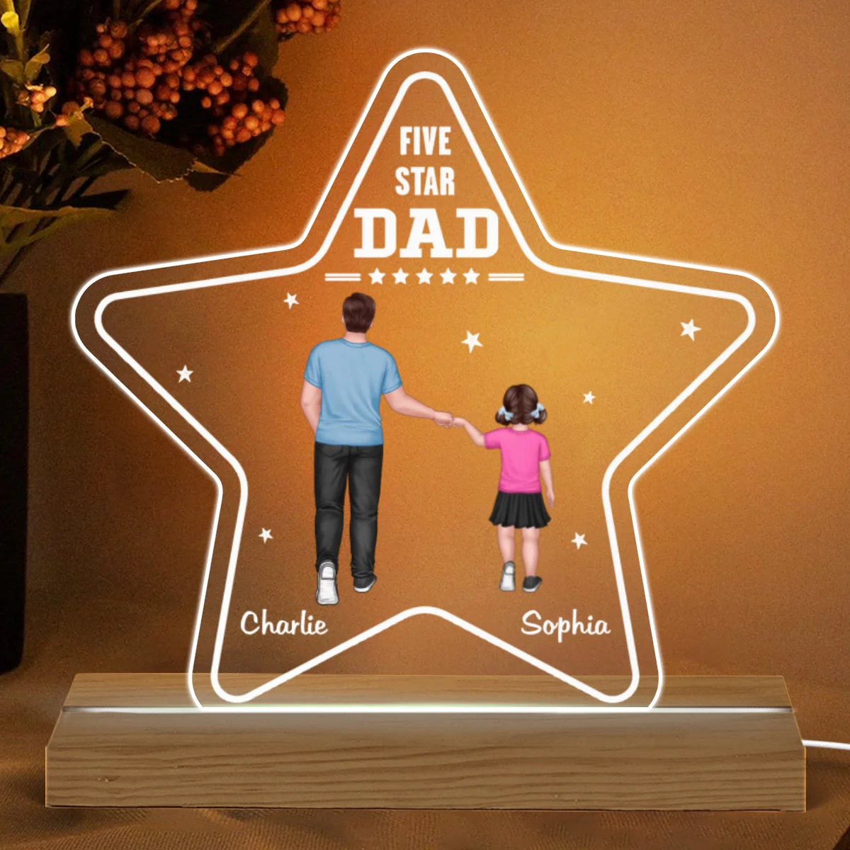 Five - Star Dad And Kids Punch Hands Personalized Warm Custom Shape LED Night Light - Image 4