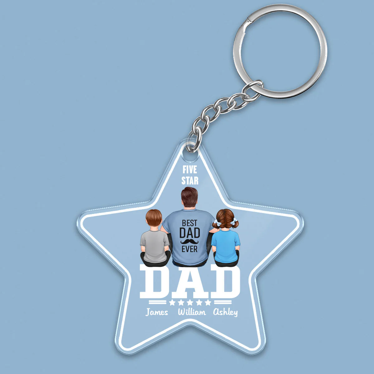 Five - Star Dad Back View Dad And Kids Personalized Acrylic Keychain - Image 2