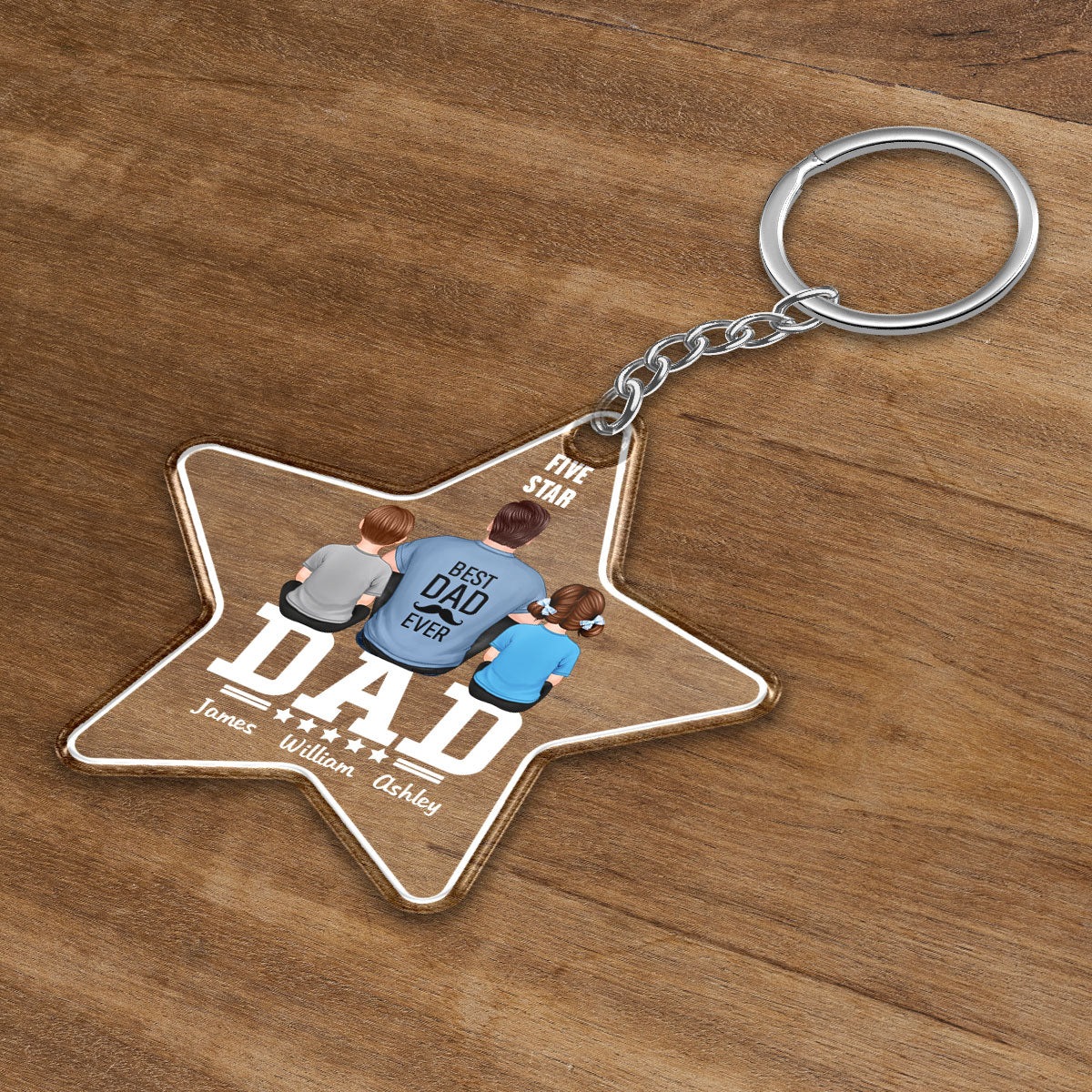 Five - Star Dad Back View Dad And Kids Personalized Acrylic Keychain - Image 3