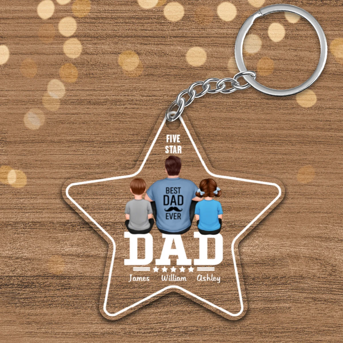 Five - Star Dad Back View Dad And Kids Personalized Acrylic Keychain - Image 4