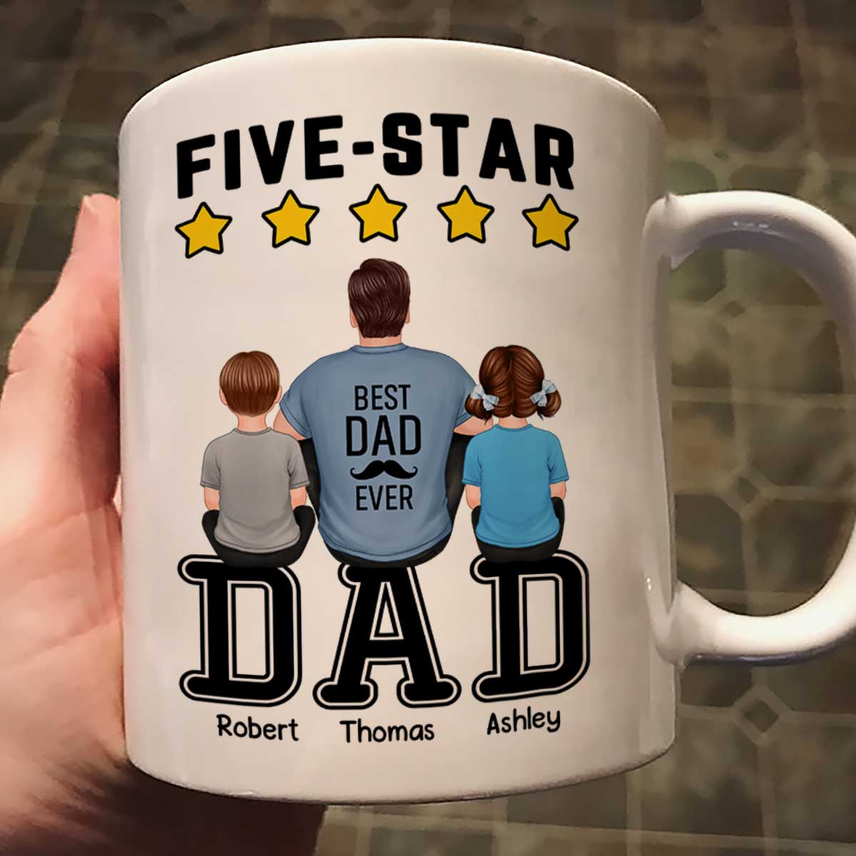 Five - Star Dad Back View Dad And Kids Personalized Mug - Image 2