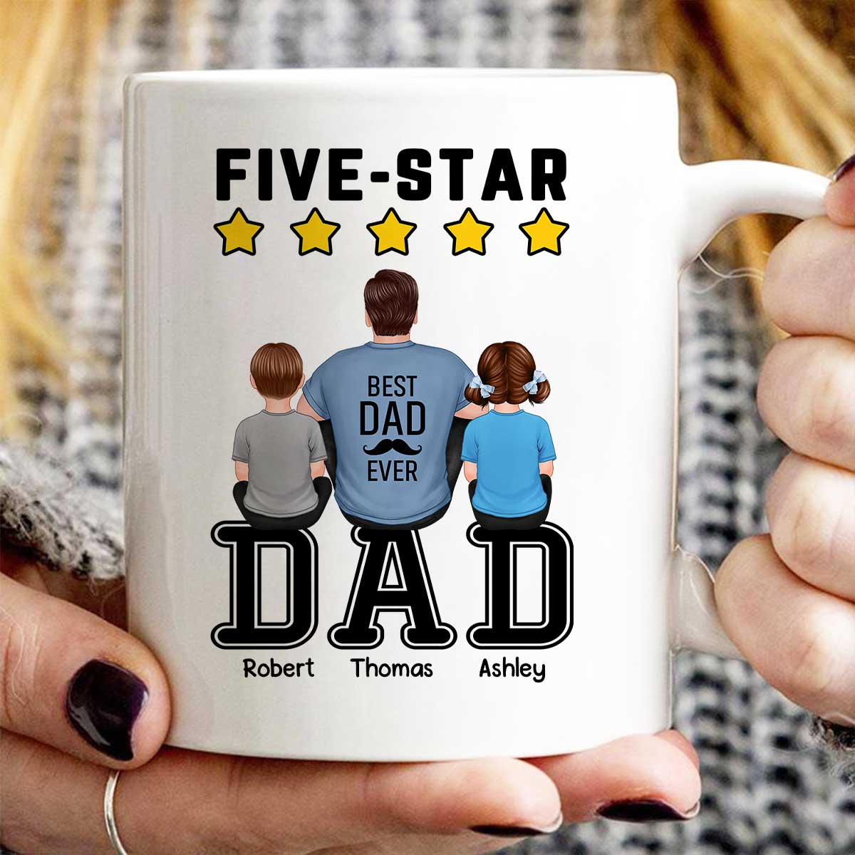 Five - Star Dad Back View Dad And Kids Personalized Mug - Image 3