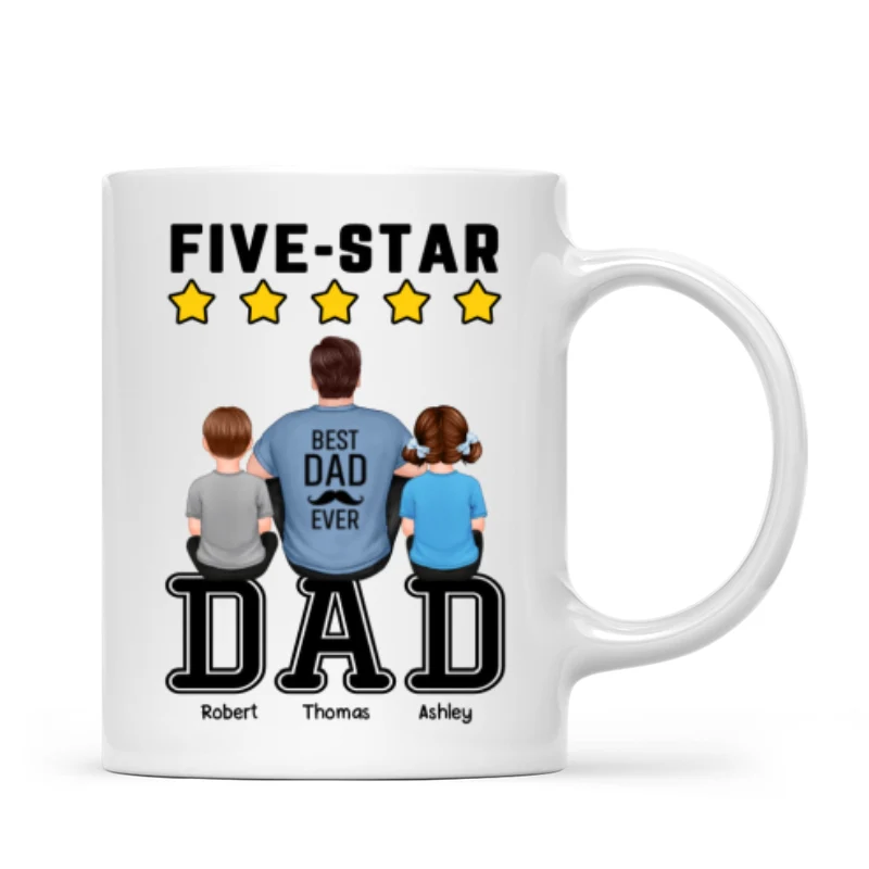 Five - Star Dad Back View Dad And Kids Personalized Mug - Image 4