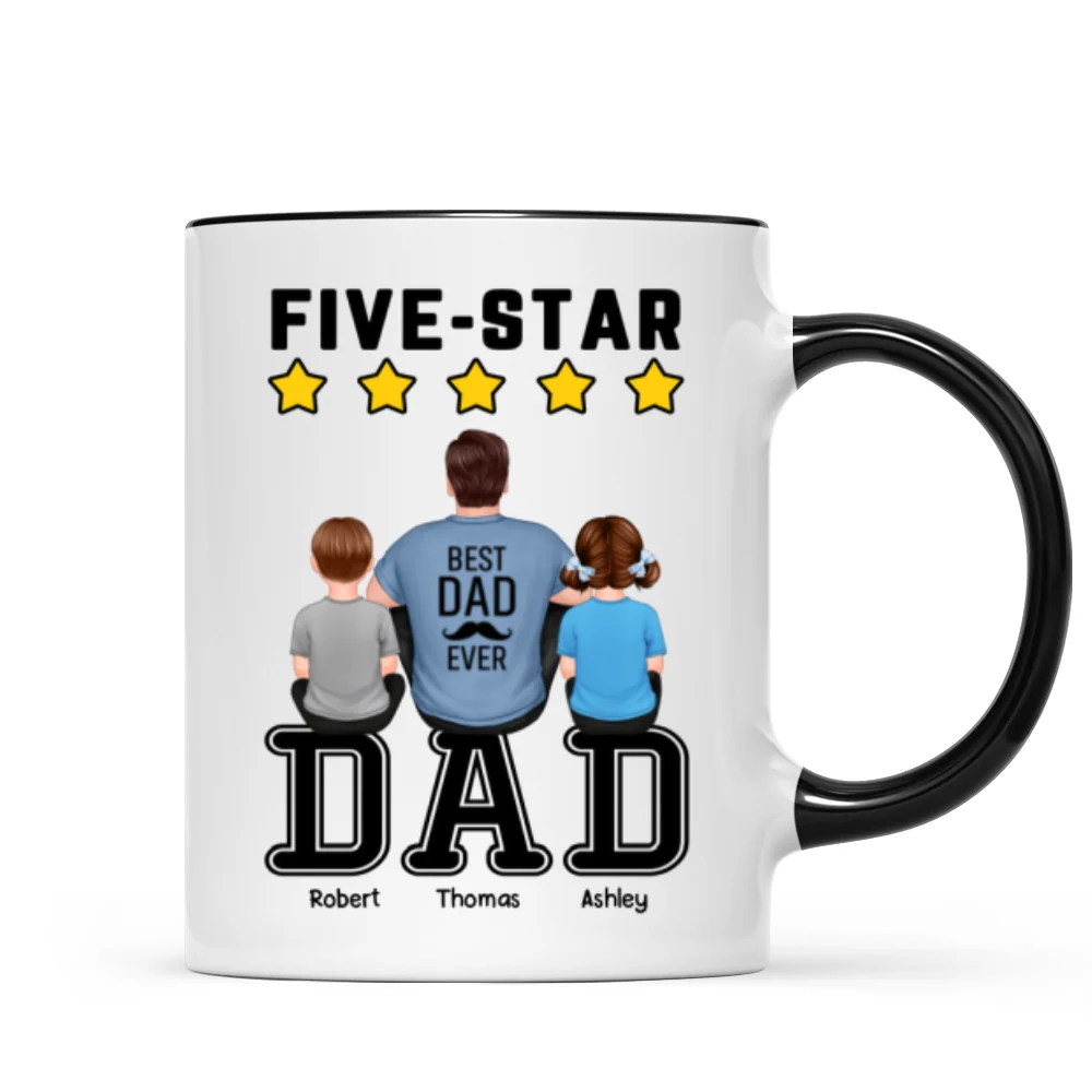 Five - Star Dad Back View Dad And Kids Personalized Mug - Image 5