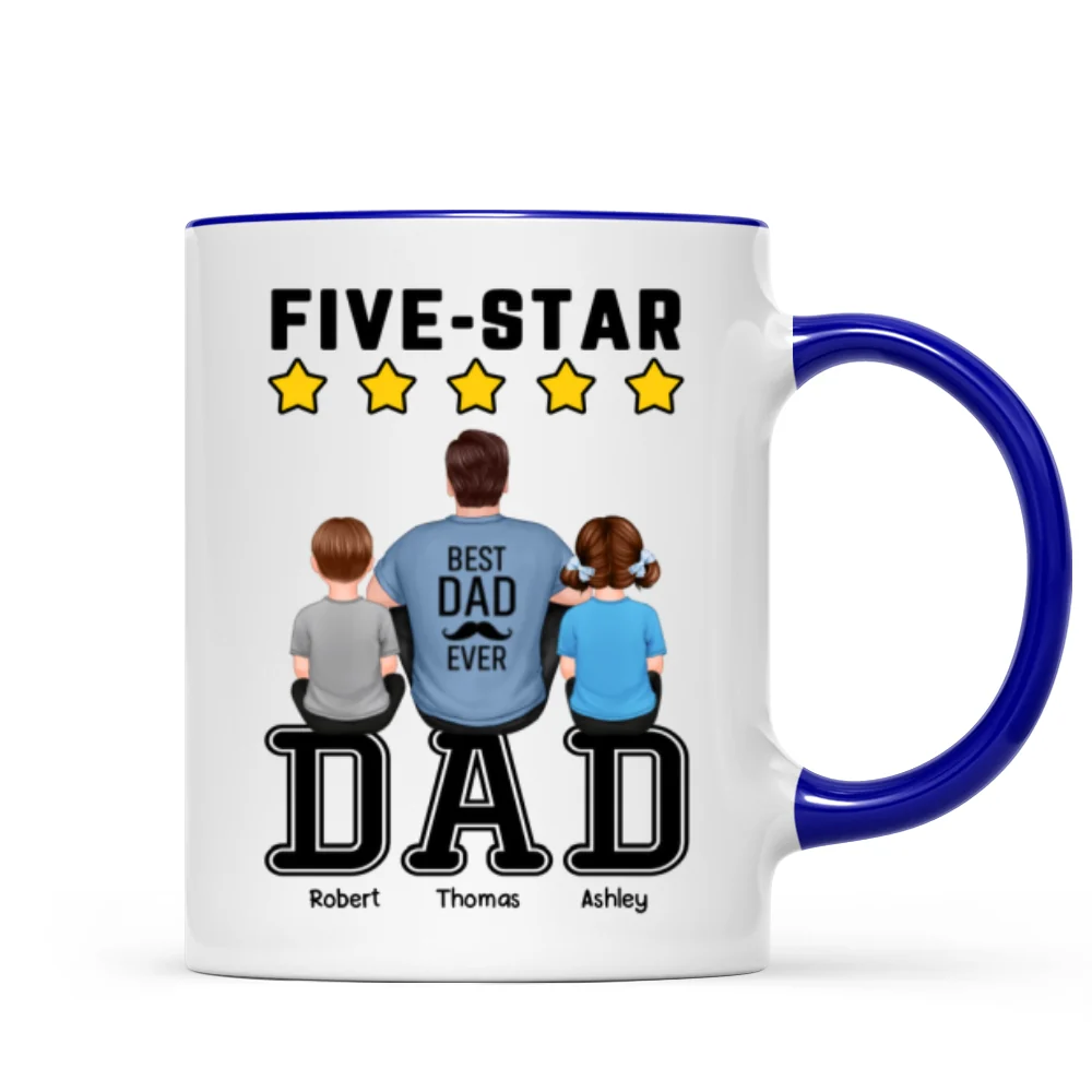Five - Star Dad Back View Dad And Kids Personalized Mug - Image 6