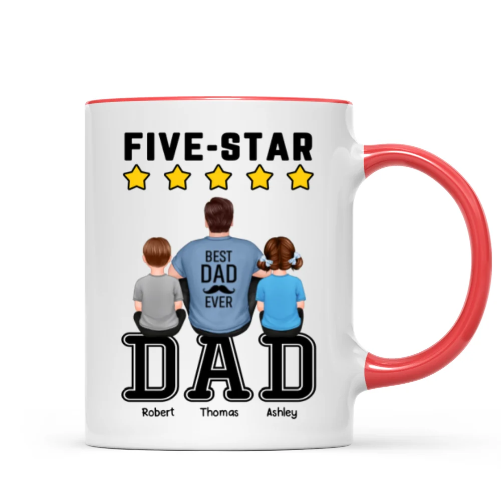 Five - Star Dad Back View Dad And Kids Personalized Mug - Image 7