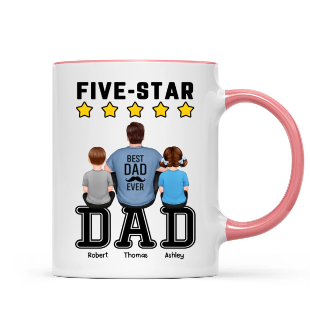 Five - Star Dad Back View Dad And Kids Personalized Mug - Image 9