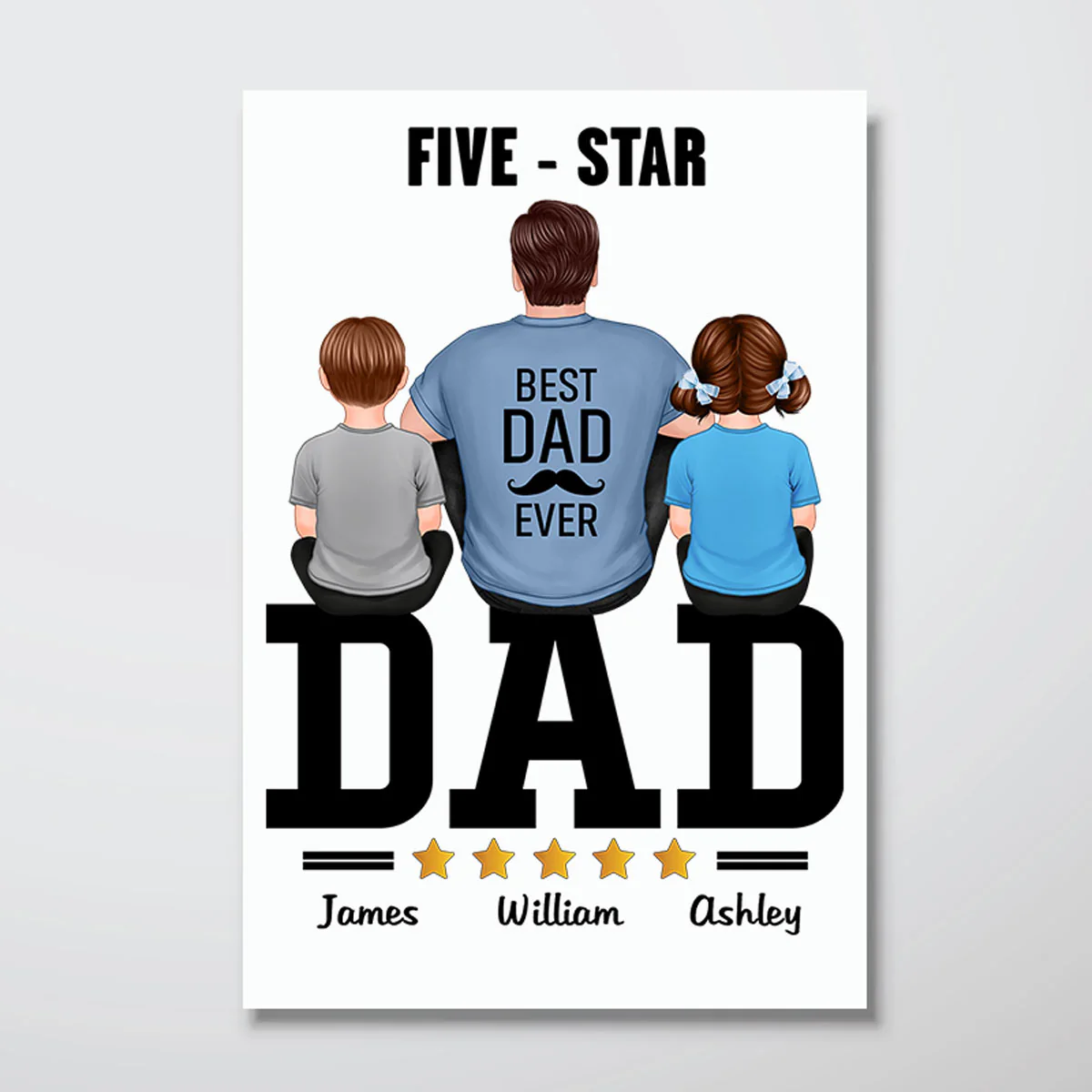 Five - Star Dad Back View Dad And Kids Personalized Vertical Poster