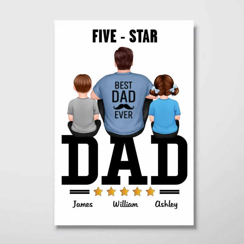 Five - Star Dad Back View Dad And Kids Personalized Vertical Poster - Image 4